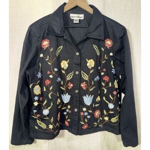 New Gear Floral Embroidered Women's Shirt Shacket Sz L 100% Cotton Cottagecore